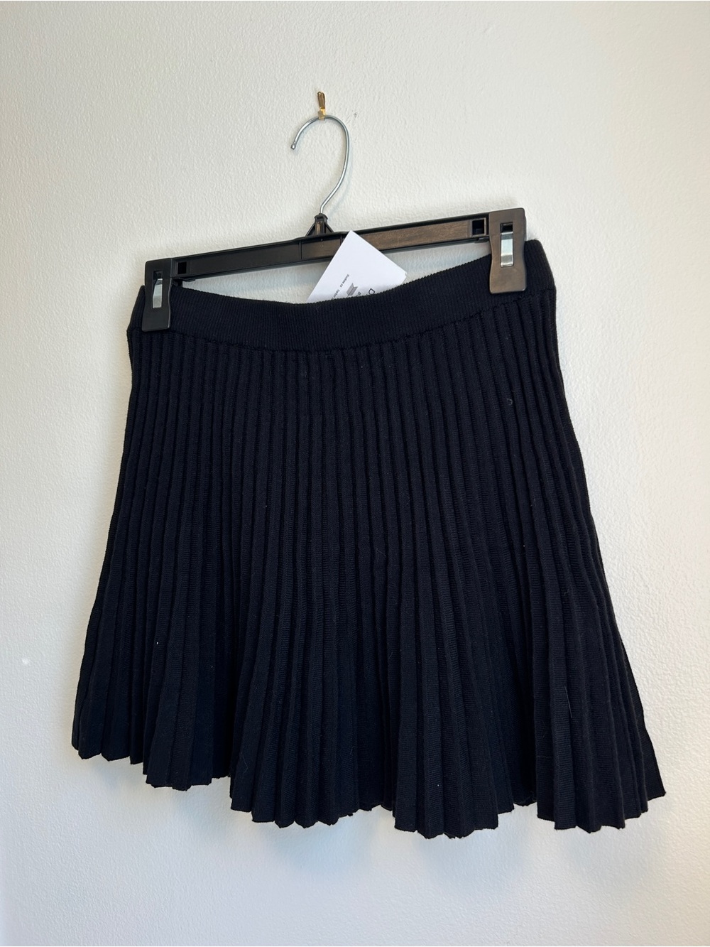 Blue Blush Black Ribbed Pleated Skater Skirt